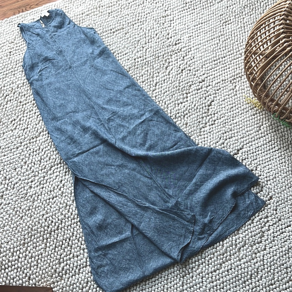 Kenar blue linen dress cover up full length size 12 summer gorgeous